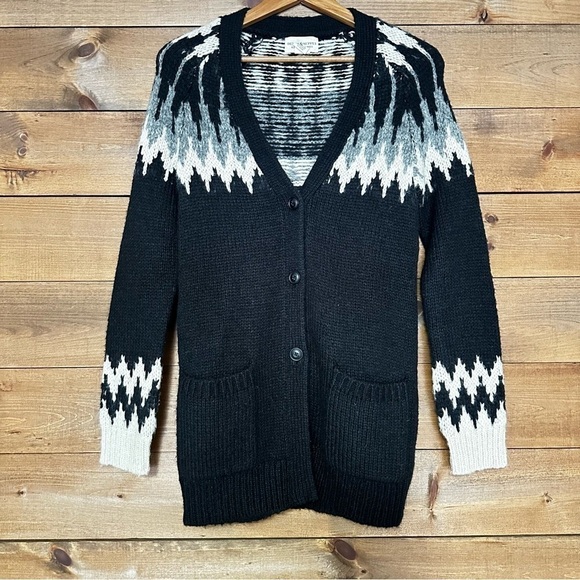 Denim & Supply Ralph Lauren Sweaters - RL Denim & Supply Black white Wool Blend Cowichan button long Cardigan Sweater